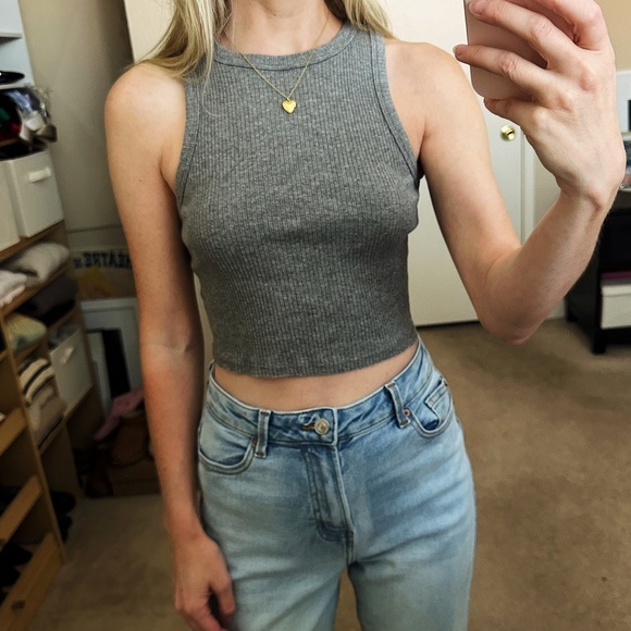 wild fable Tops - Wild Fable High Neck Cropped Racerback Gray Tank Top Women’s XS